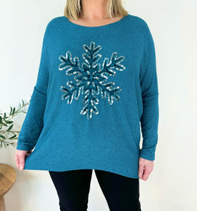 Paris Soft Knit Snow Flake Top AW24 - Teal