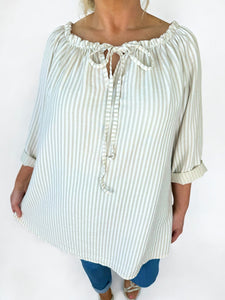Tied Detail Stripe Valencia Top - Beige