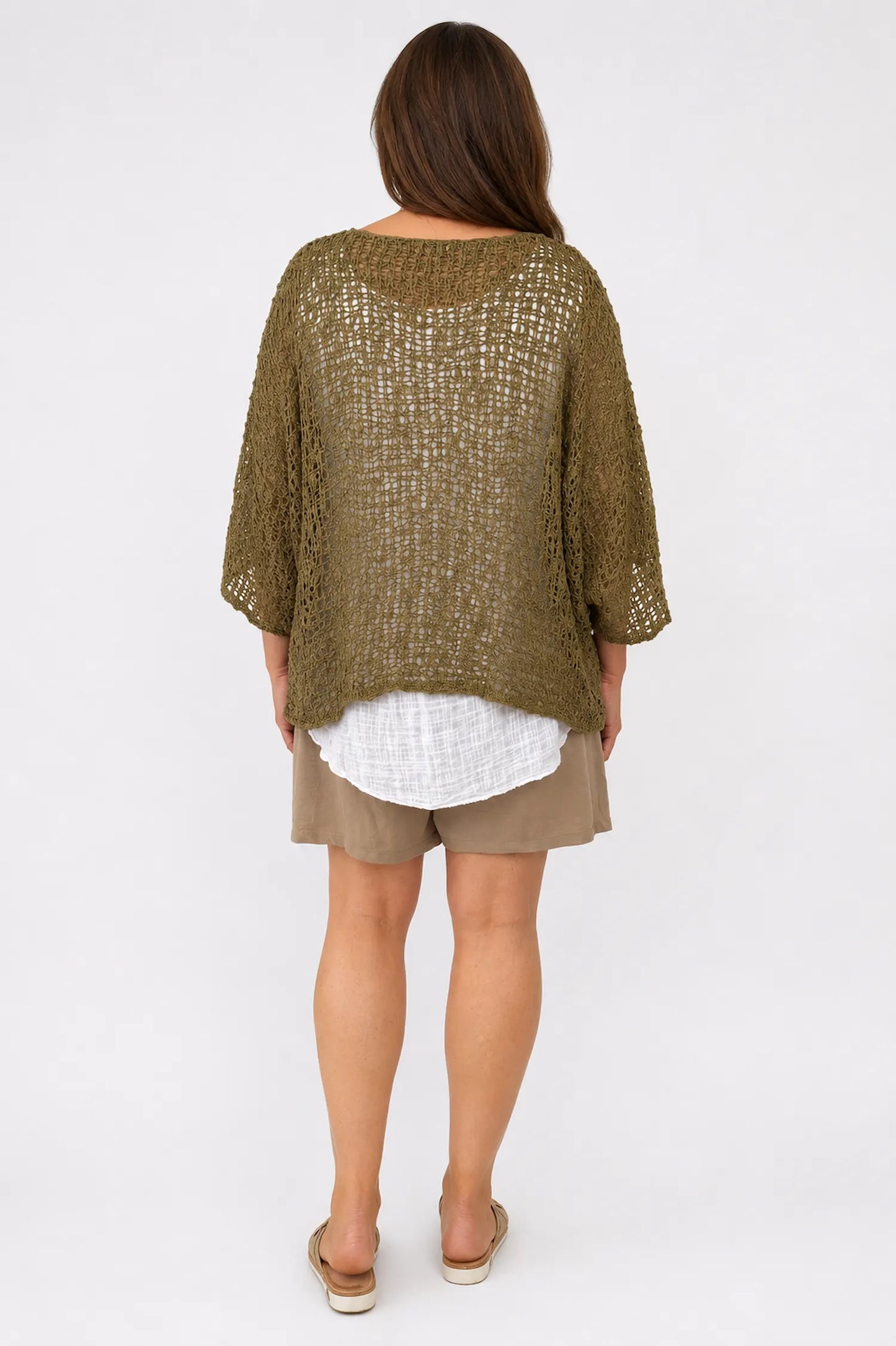 Amelia Ikat Premium Stitch Batwing Crochet - Mocha