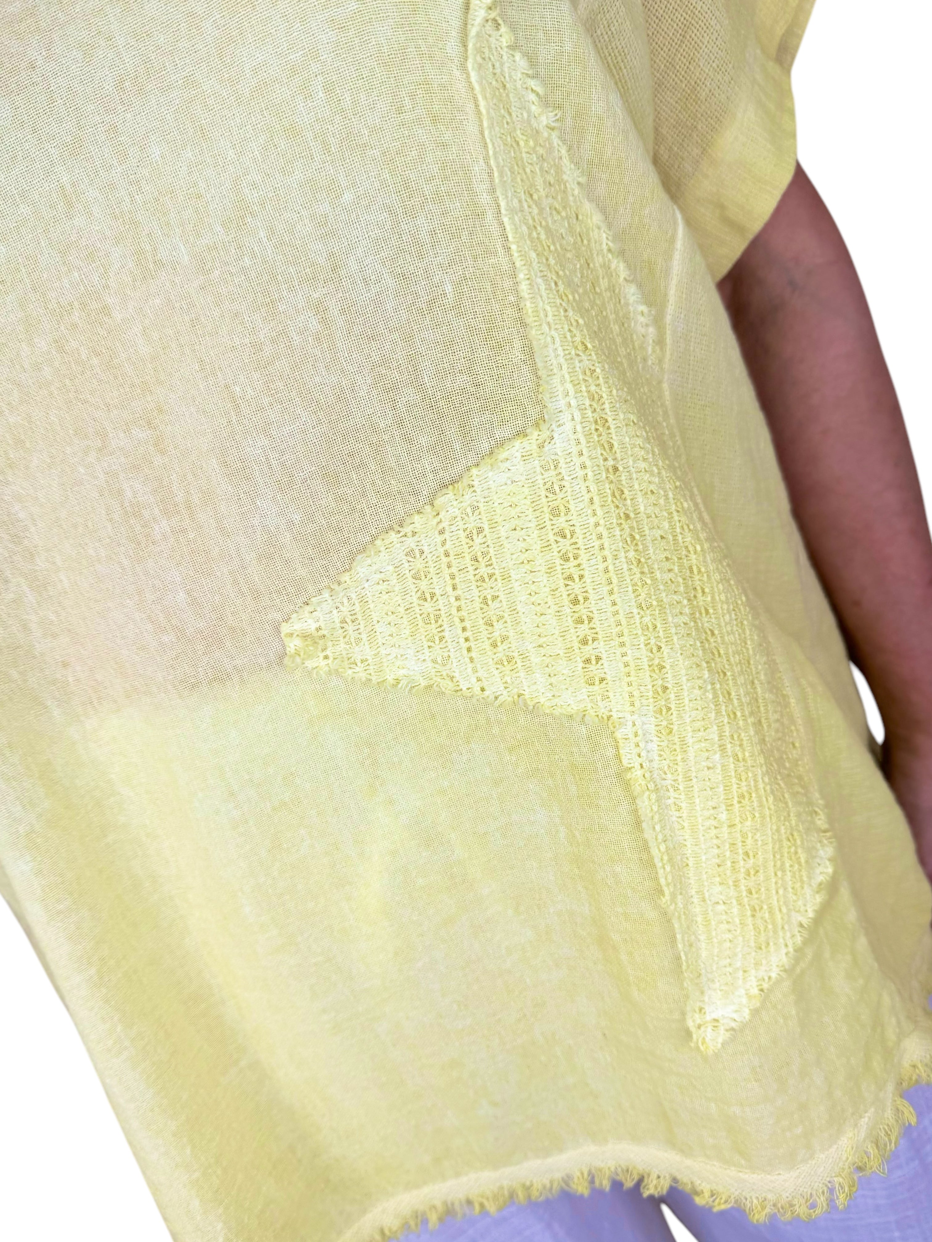 Linen Mix Washed Cotton Rugged Bottom Miala Top - Lemon