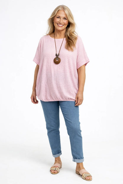 Textured Eliza Necklace Top - Baby Pink