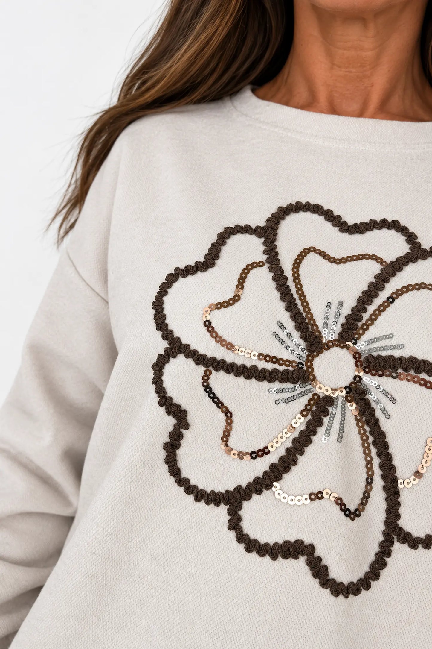 Embroidered Clover Kiki Chenille Tied Hem Top - Beige