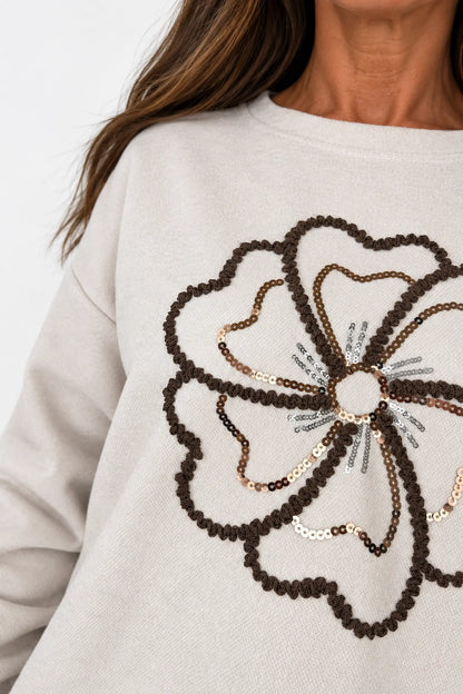 Embroidered Clover Kiki Chenille Tied Hem Top - Beige