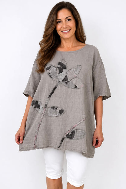 Pure Cotton Bianca Floral Top - Mocha