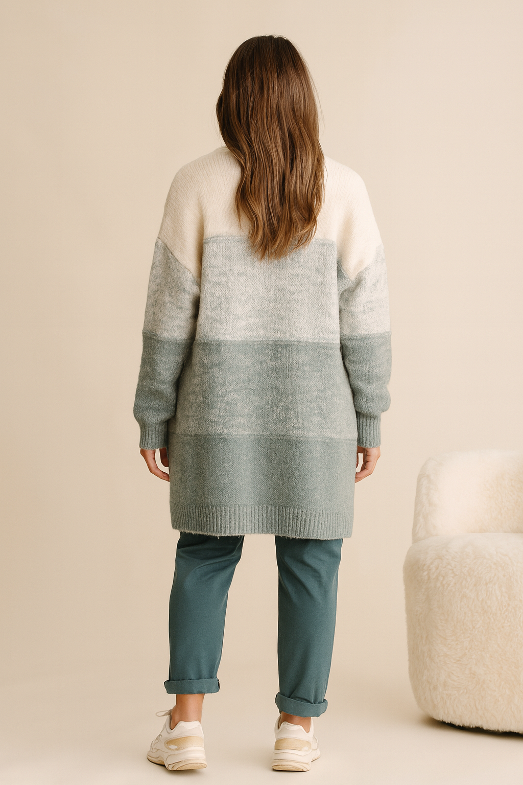 Wool Mix Double Pocket Oxford Cardigan - Jade Green