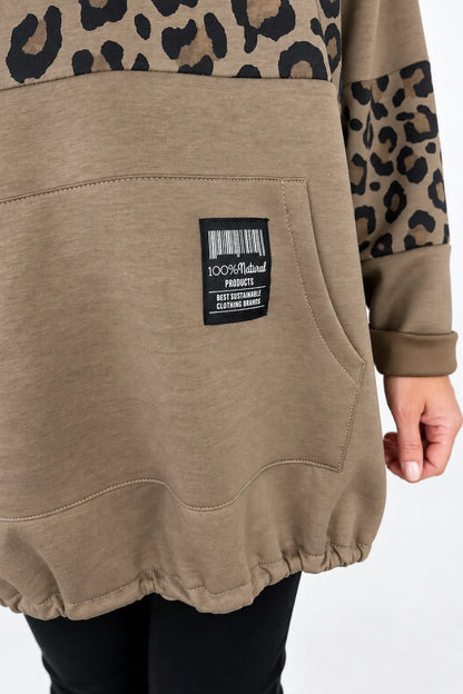 Tanya Badge Detail Pocketed Leopard Tied Hem Top - Mocha