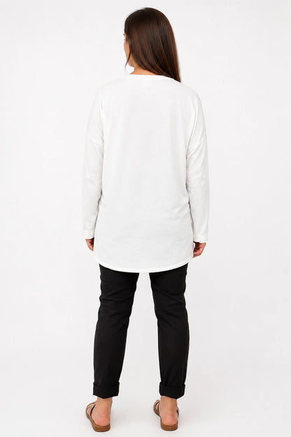 Cotton Needlecord Floral Dianna Top - White