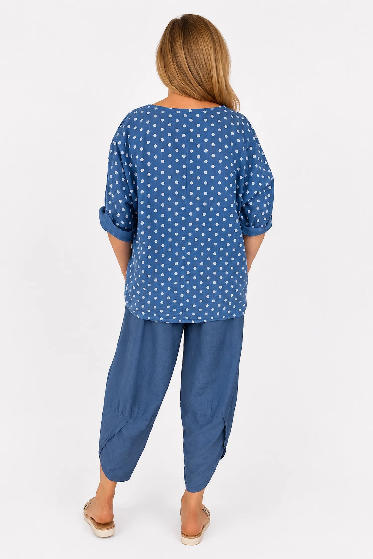 Pure Cotton Polka Dot Mari Necklace Top - Denim