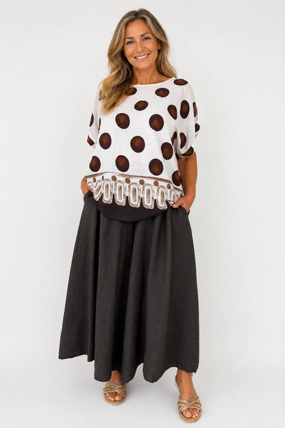 Elasticated Smocked Waist Wide Leg Flora Culotte Pants - Chocolate