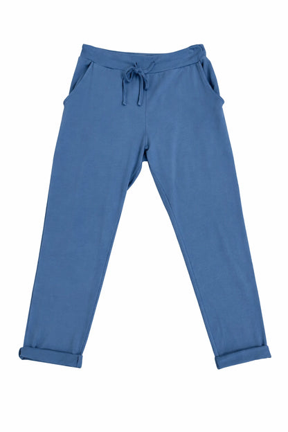 Cotton Elasticated Waist Drawstring Double Pocket Italia Joggers - Denim