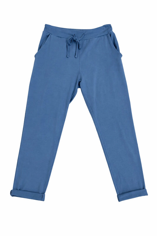 Cotton Elasticated Waist Drawstring Double Pocket Italia Joggers - Denim