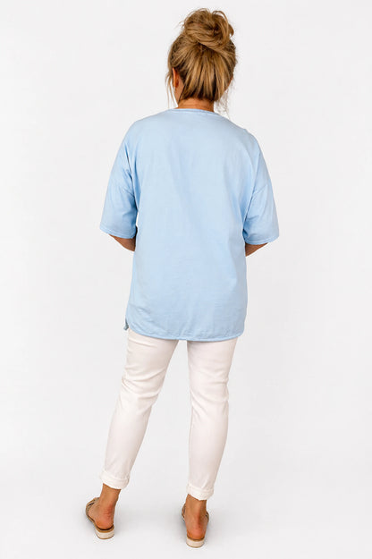 Pure Cotton Embroidery Anglaise Sequin Golden Sparkle Floral Tied Detail Rosa Top- Baby Blue