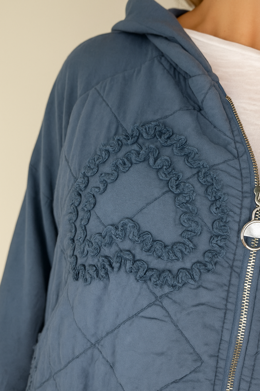 Cotton Embroidered Heart Amélie Hooded Jacket - Denim