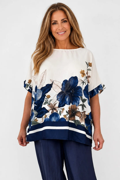 Lightweight Floral Camilla Top - Midnight Blue