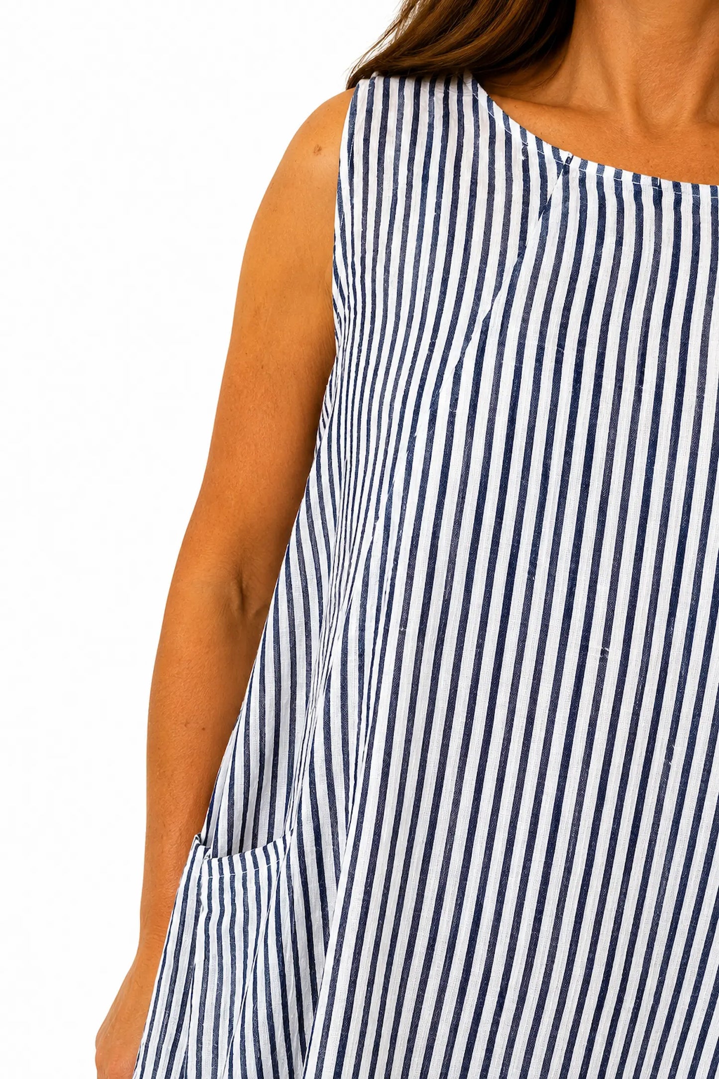 Cotton Double Pocket Pinstripe Elizabeth Dress - White