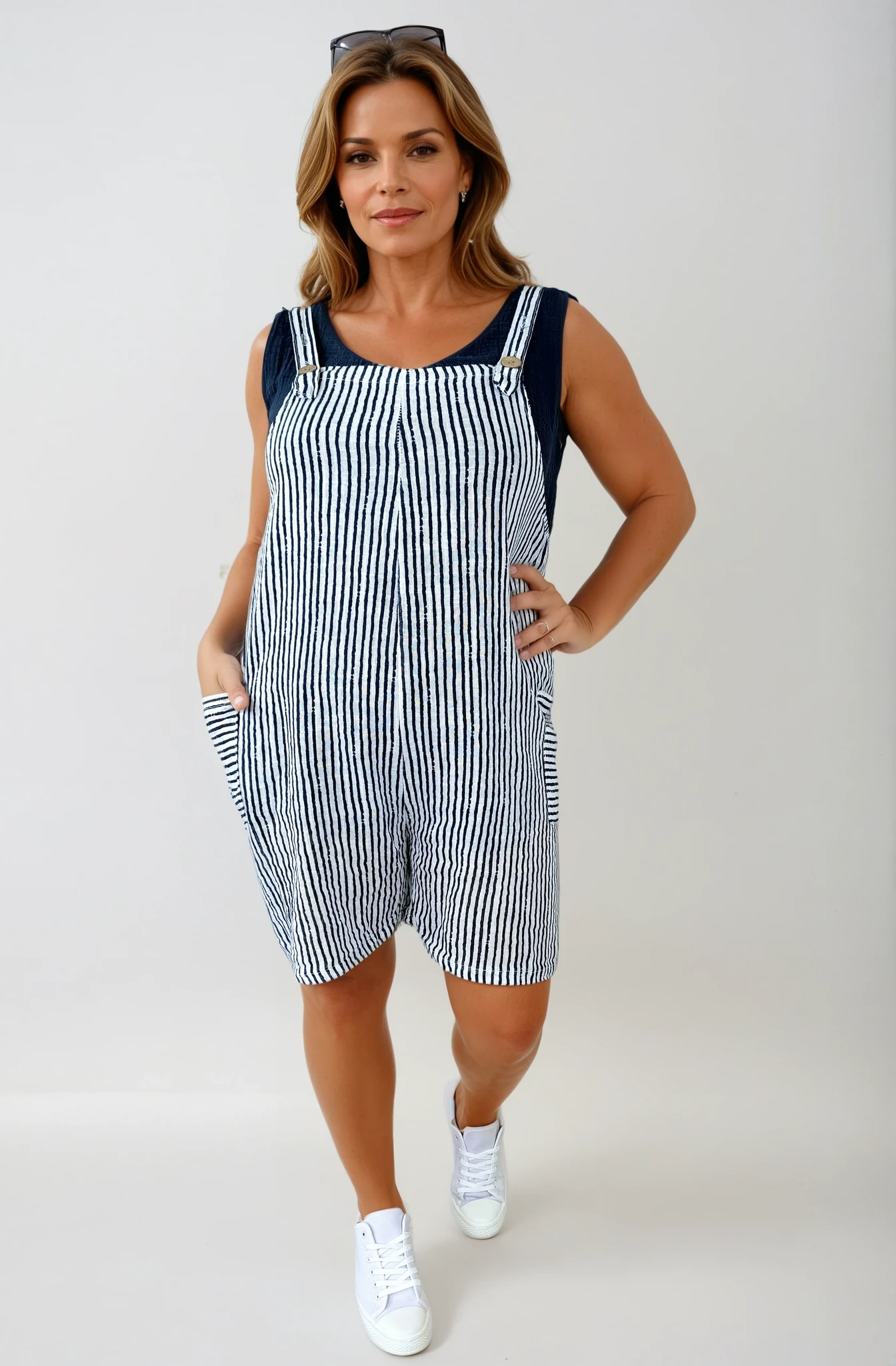 Pure Cotton Double Pocket Button Detail Dungaree Shorts - White