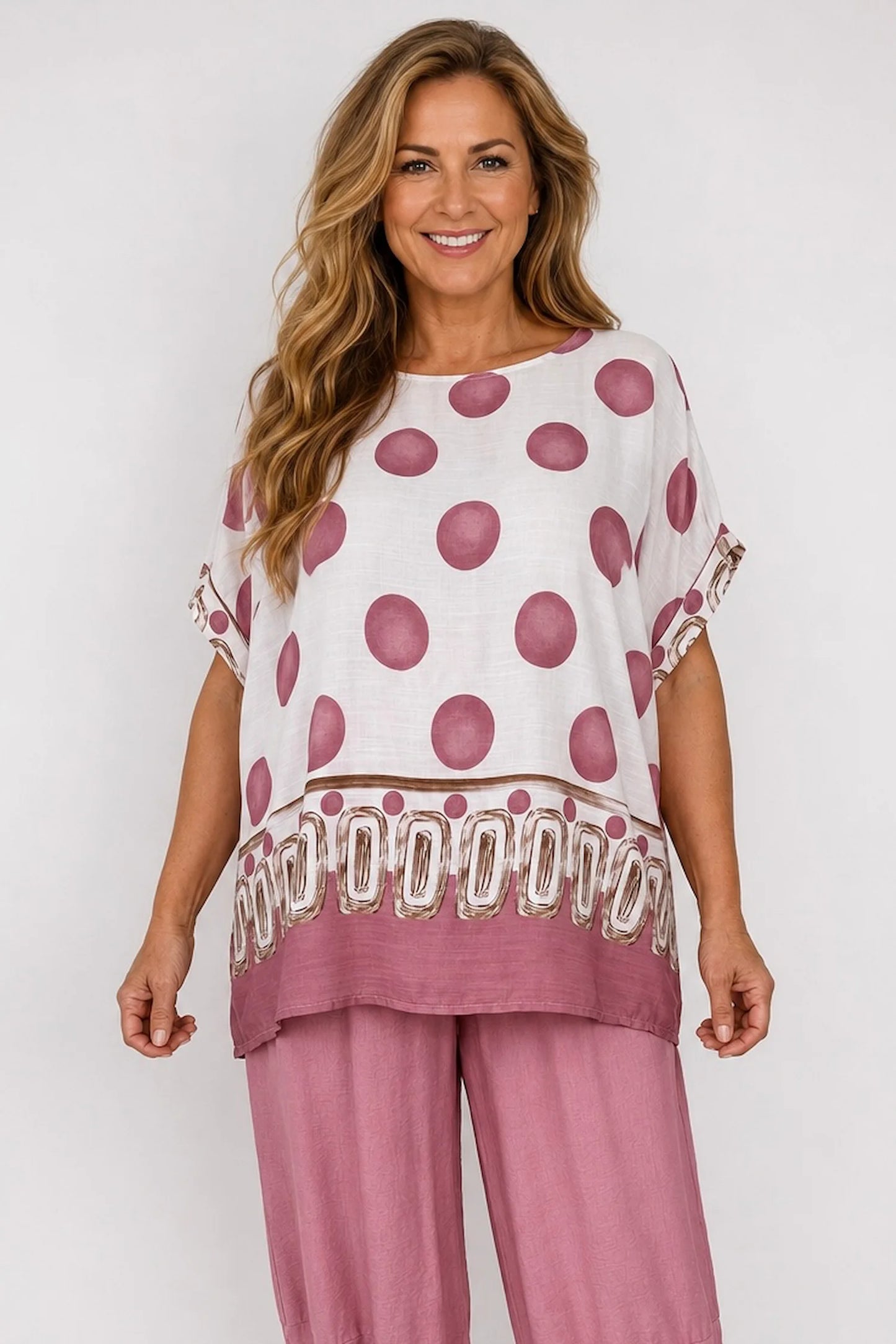 Lightweight Spotted Elizabeth Top - Vintage Rose Pink
