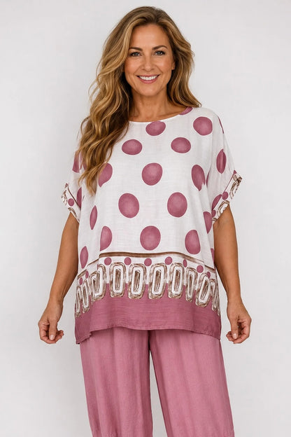 Lightweight Spotted Elizabeth Top - Vintage Rose Pink