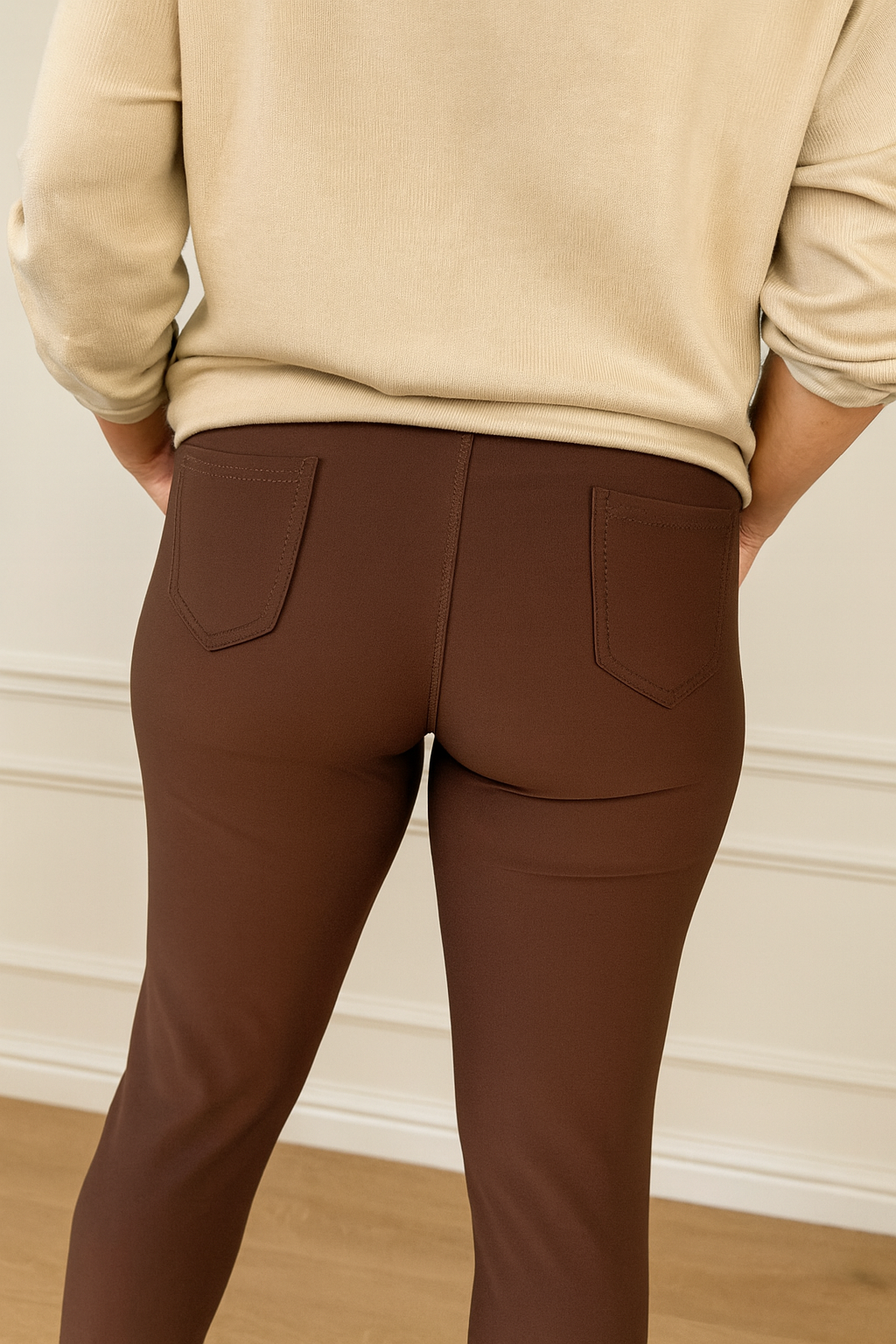 Cotton Double Pocket Diamanté Badge Detail Carla Pant - Chocolate