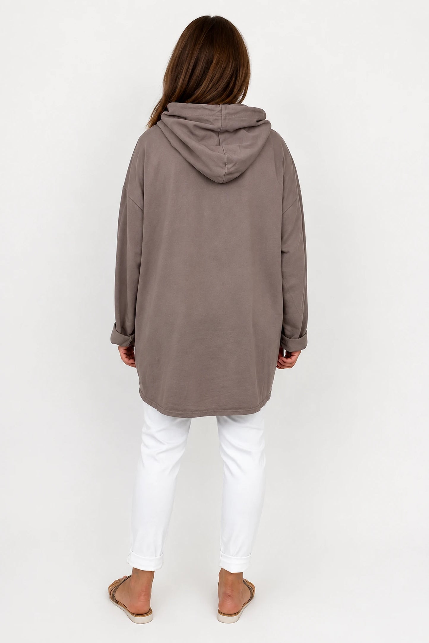 Cotton Sequin Heart Veronica Hoodie - Mocha