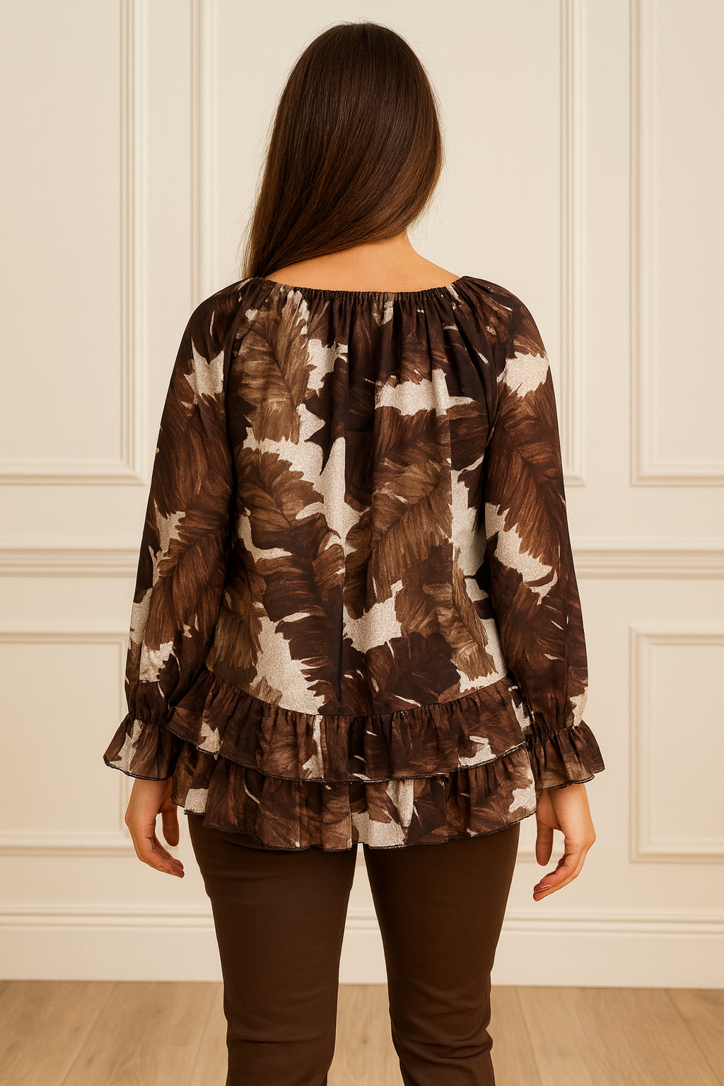 Fully Lined Kazia Frill Top - Chocolate