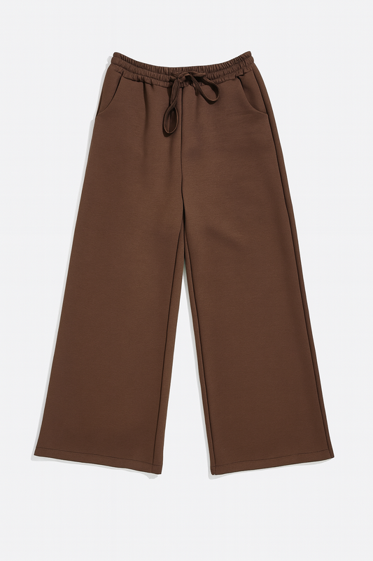 Capri Elasticated Waist Double Pocket Wide Leg Stretch Pant - Chocolate