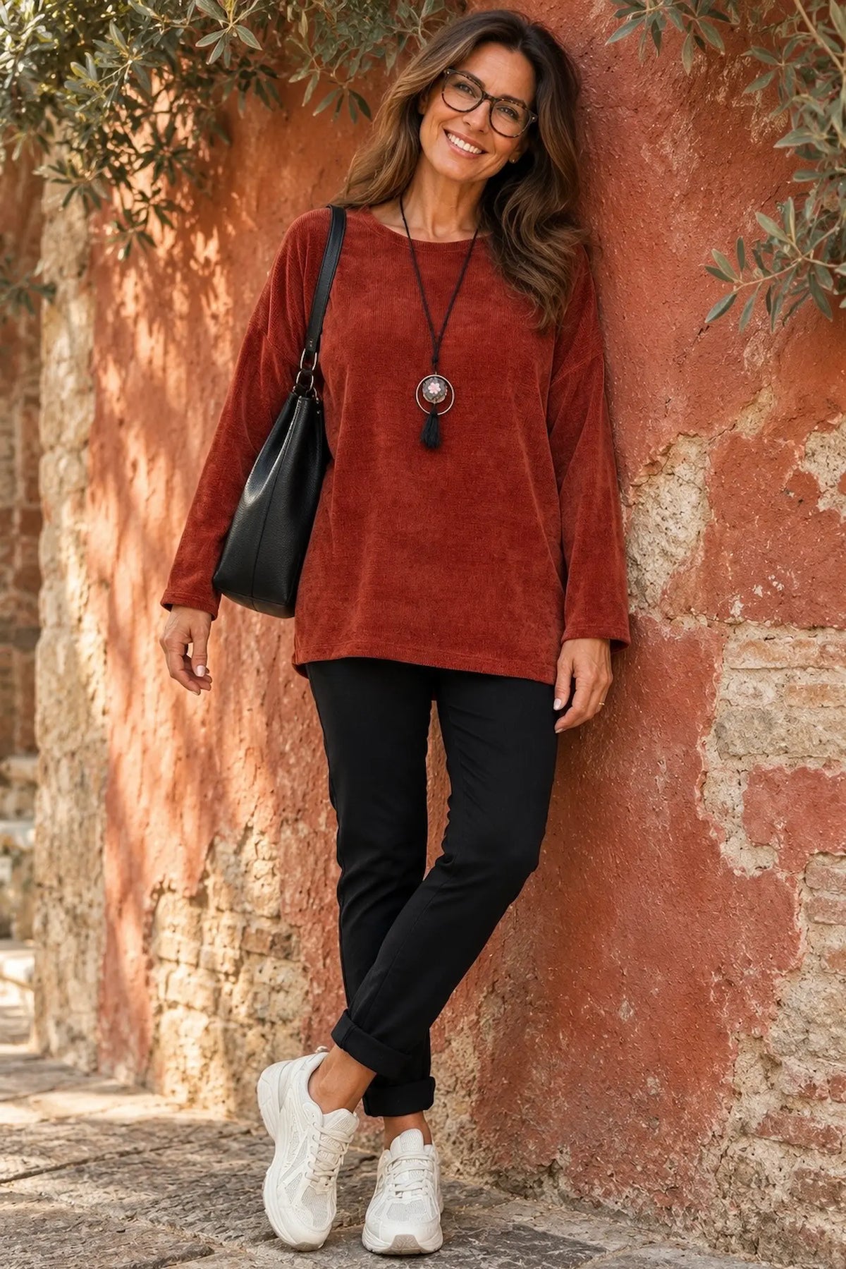 Ariana Chenille Necklace Top - Burnt Paprika