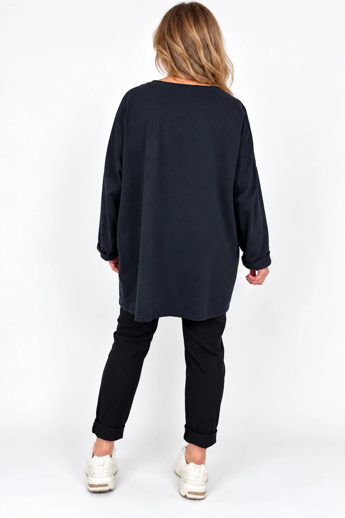 Cotton Fine Needlecord Patch Button Detail Fern Pocket Top - Black