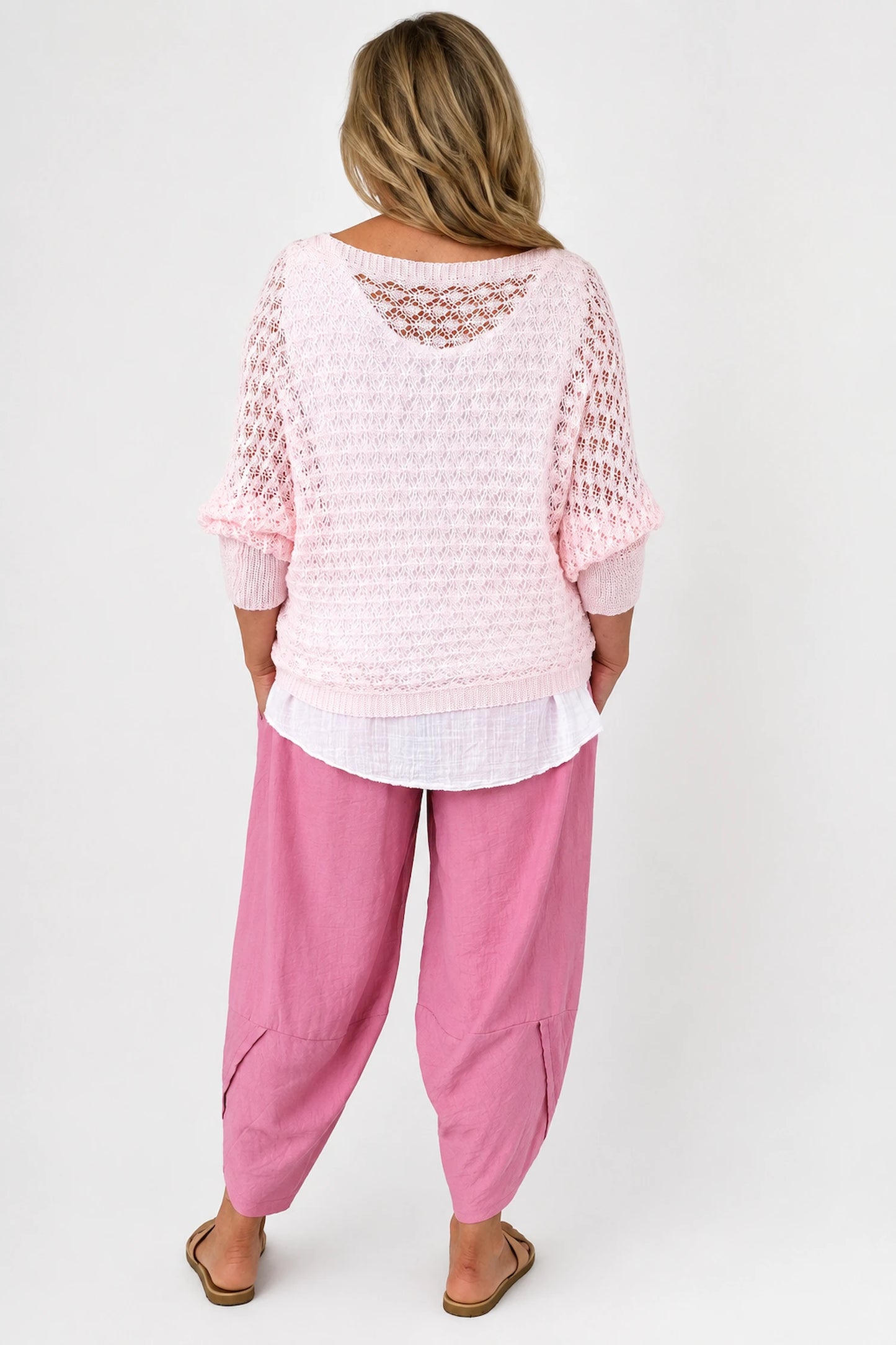 Eliza Batwing Knit Crochet - Baby Pink