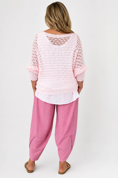 Eliza Batwing Knit Crochet - Baby Pink