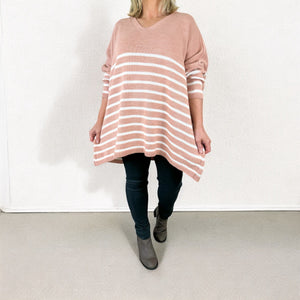 Striped Diana Cosy Knit Jumper AW24 - Petal Pink