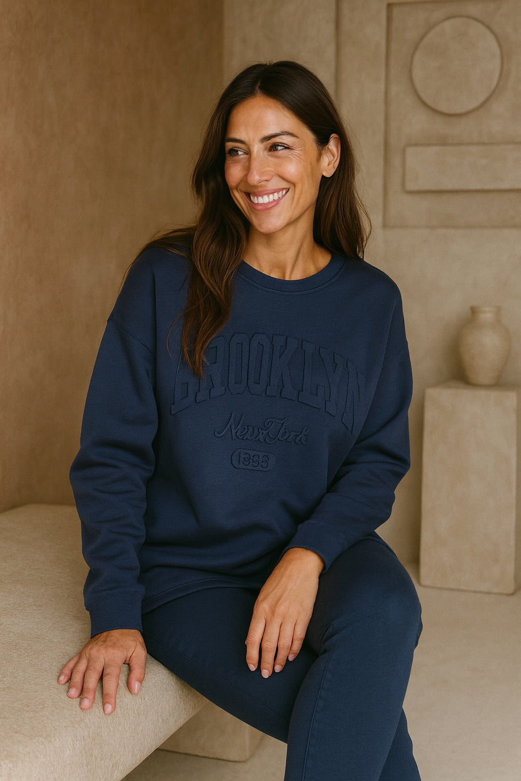 Brooklyn Embossed Light Weight Sweatshirt - Navy