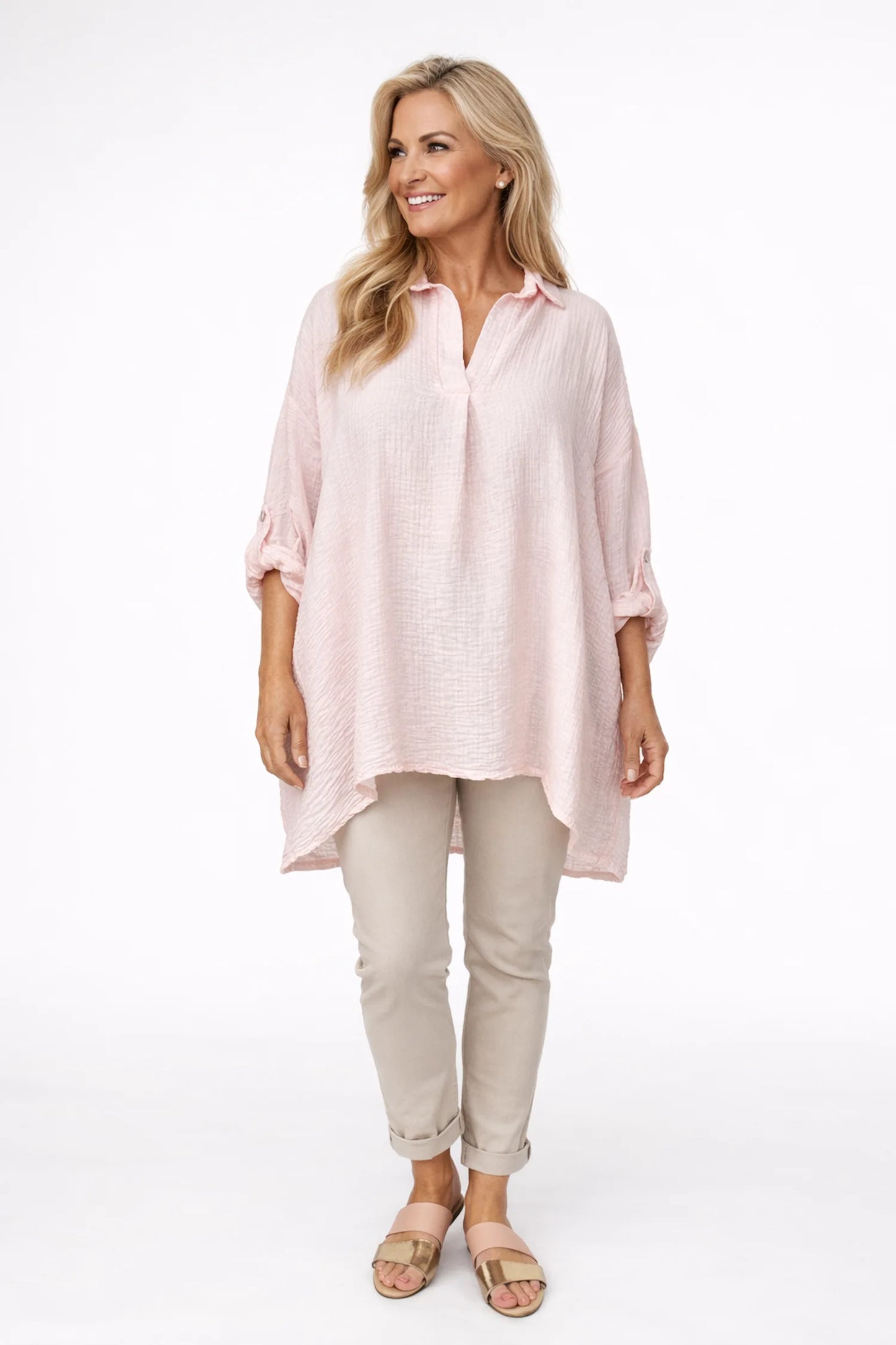Premium Stitch Button Sleeve Marella Shirt - Baby Pink