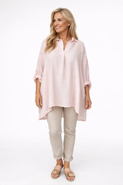 Premium Stitch Button Sleeve Marella Shirt - Baby Pink
