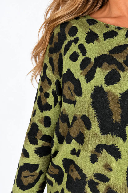 Fine Knit Carly Leopard Top - Lime