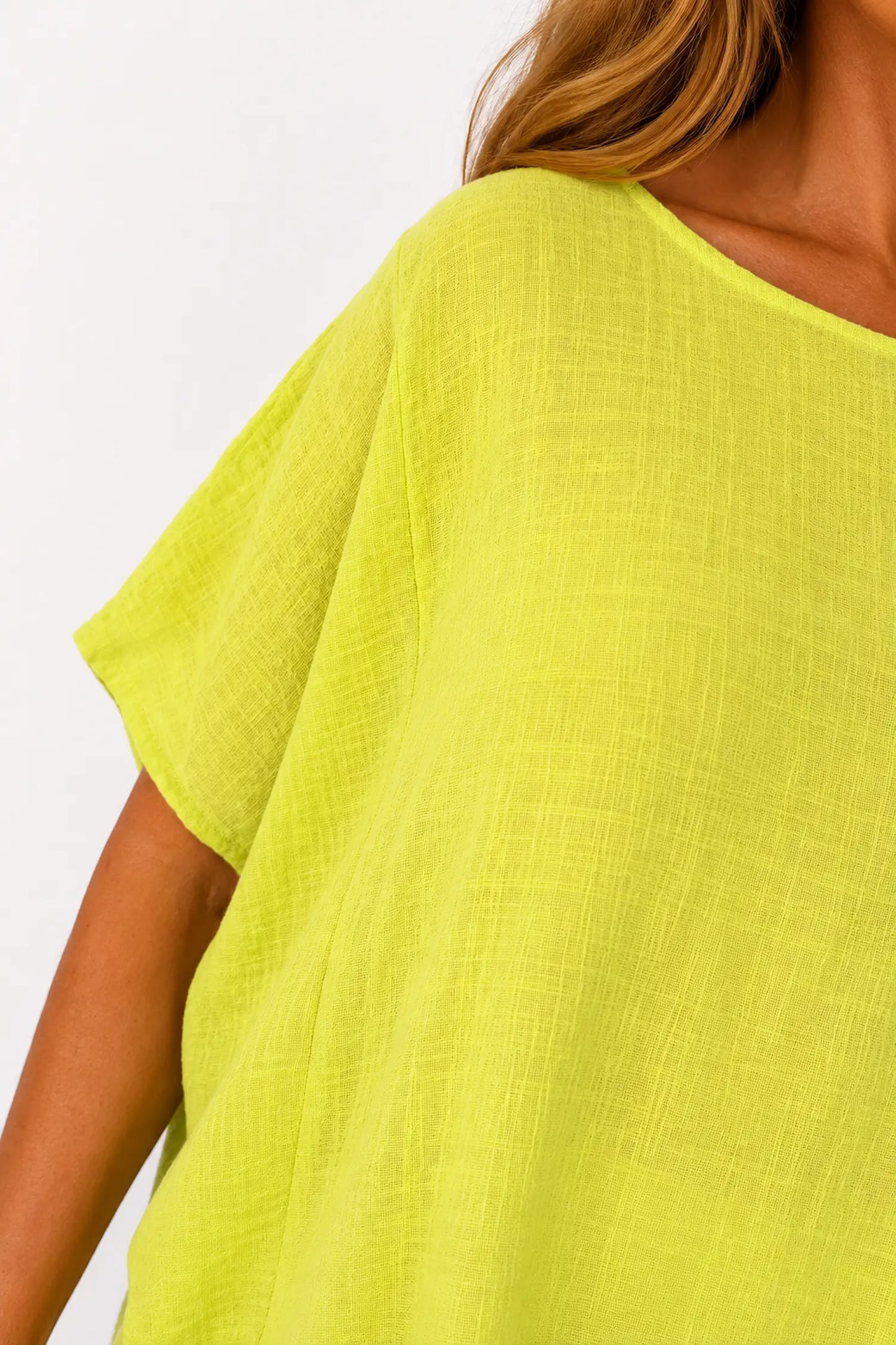 Pure Cotton Double Pocket Coté Tunic Top - Lime
