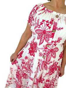 Button Detail Primera Stretch Dress - Red