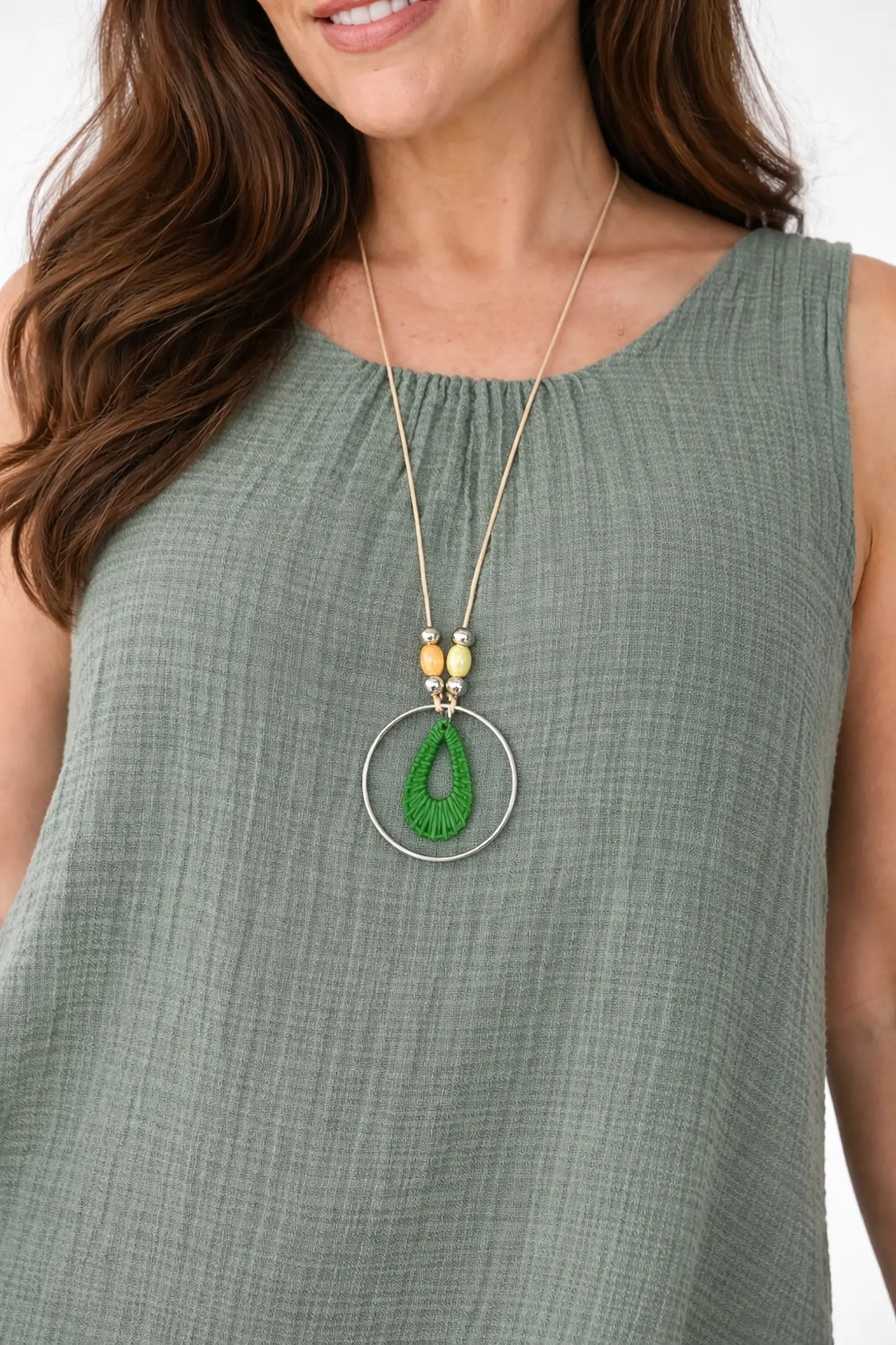 Fully Lined Cotton Italia Necklace Vest - Khaki