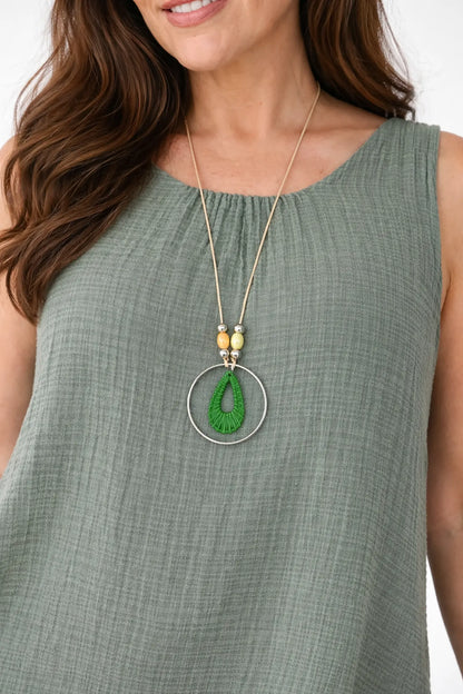Fully Lined Cotton Italia Necklace Vest - Khaki