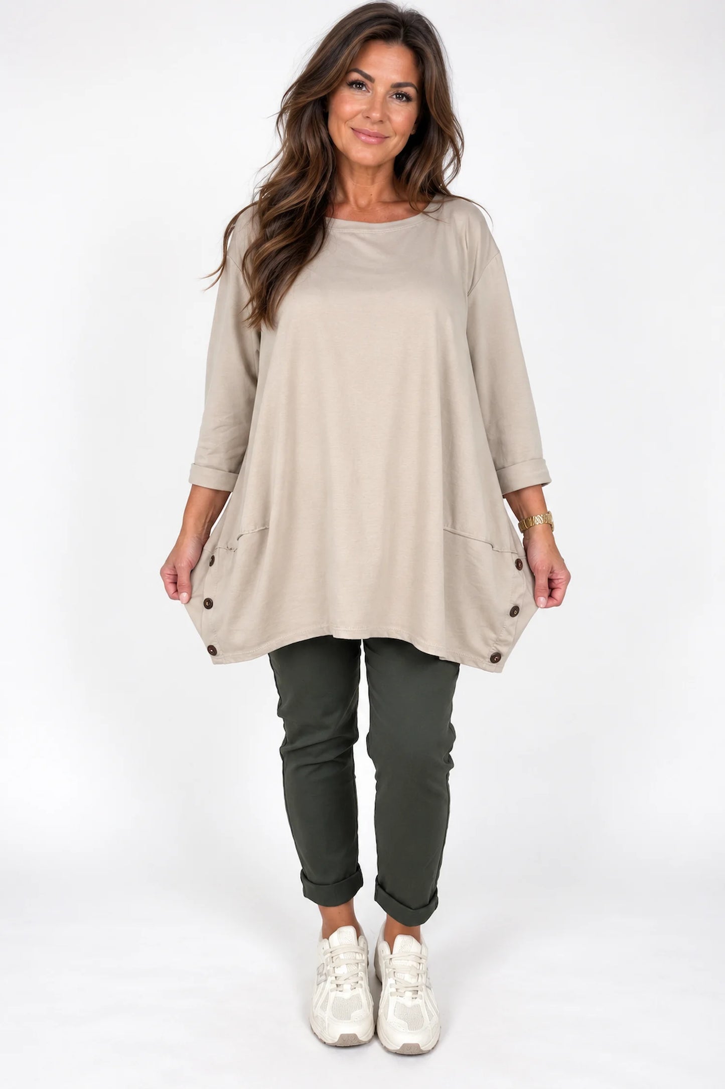 Cotton Button Side Maya Top - Beige