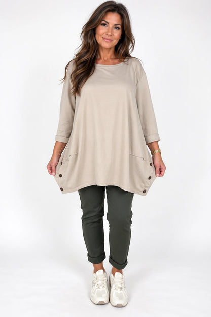 Cotton Button Side Maya Top - Beige