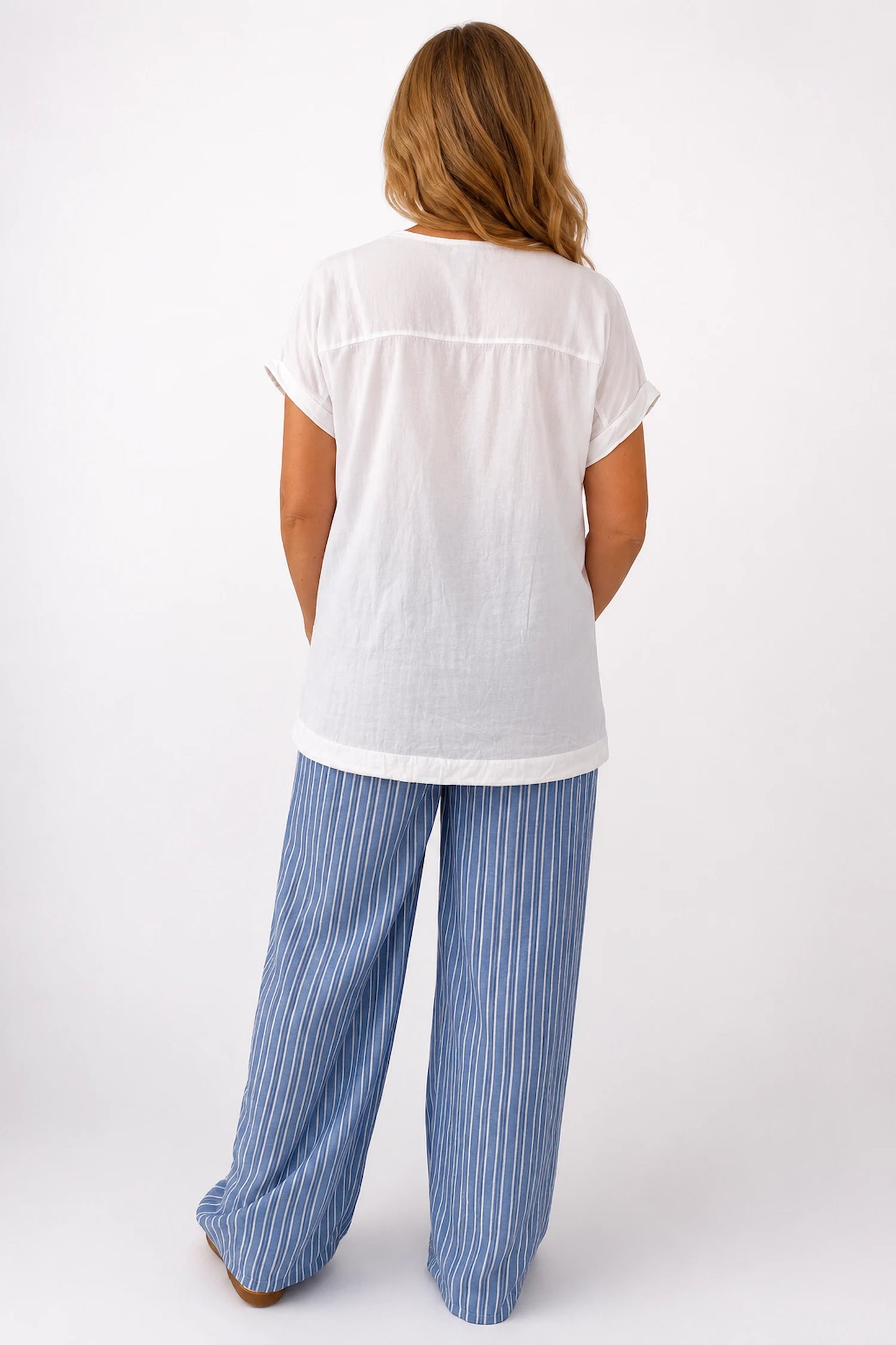 Cotton Drawstring Hem Embroidered Floral Marella Top - White