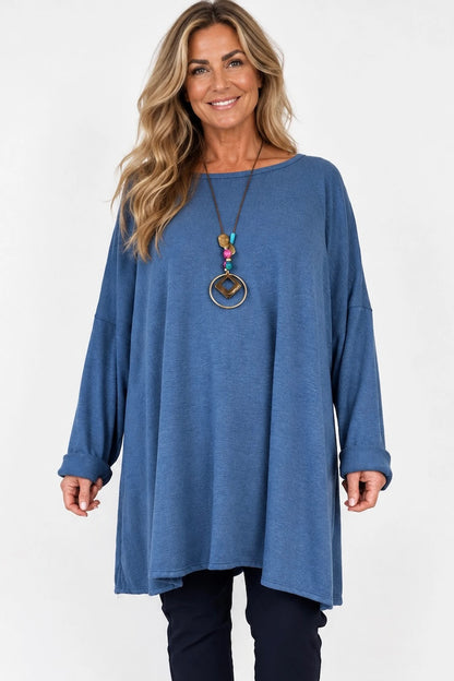 Fine Knit Como Necklace Top - Denim