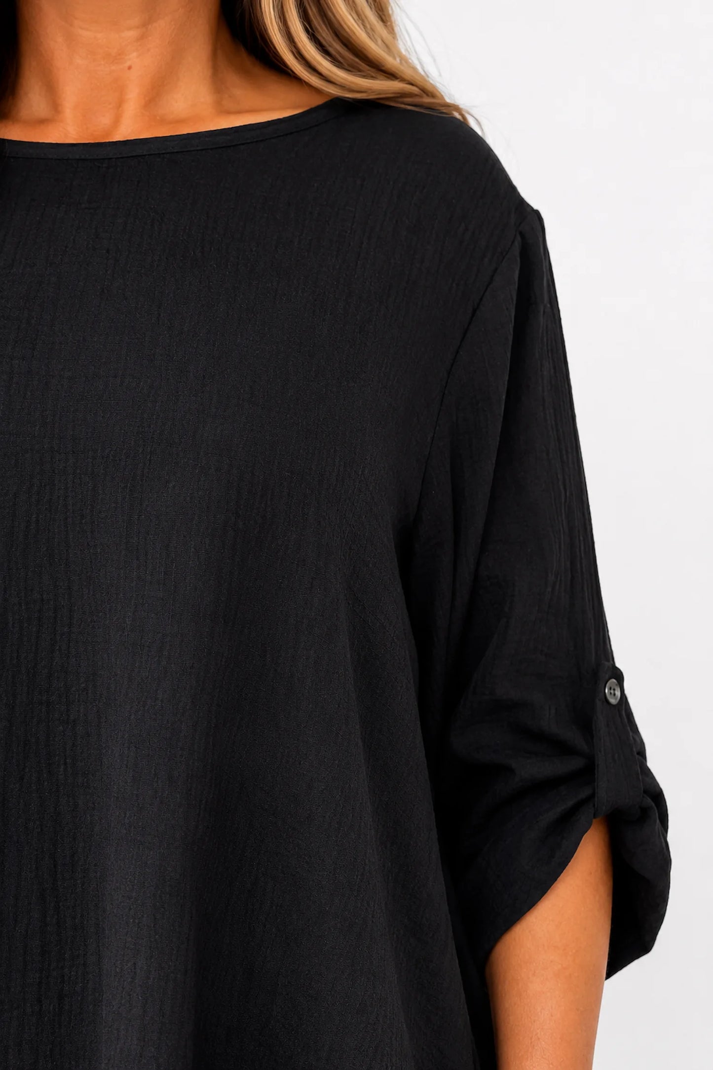 Fully Lined Rosa Button Sleeve Top - Black