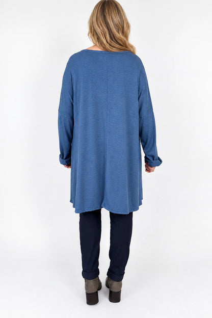 Fine Knit Como Necklace Top - Denim