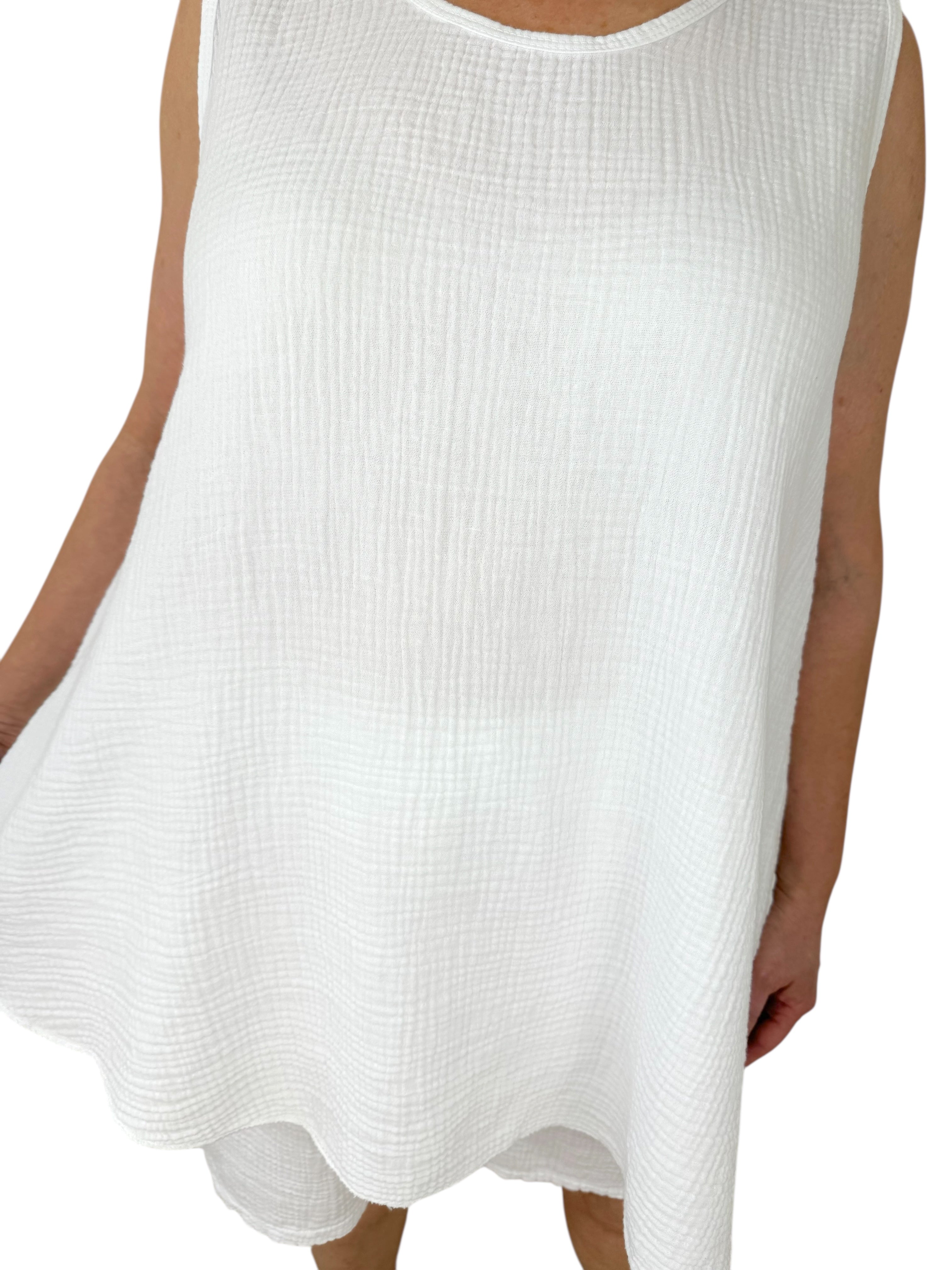 Pure Bubble Cotton Vest and Pocket Detail Shorts Summer Set - White