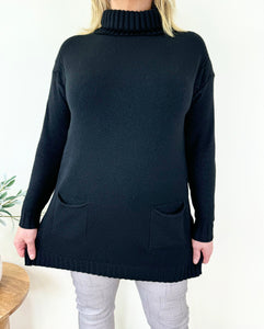 Cosy Knit Double Pocket Roll Neck Jumper