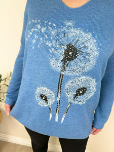 Wool Mix Diamanté Dandelion Ribbed Knit Top AW24