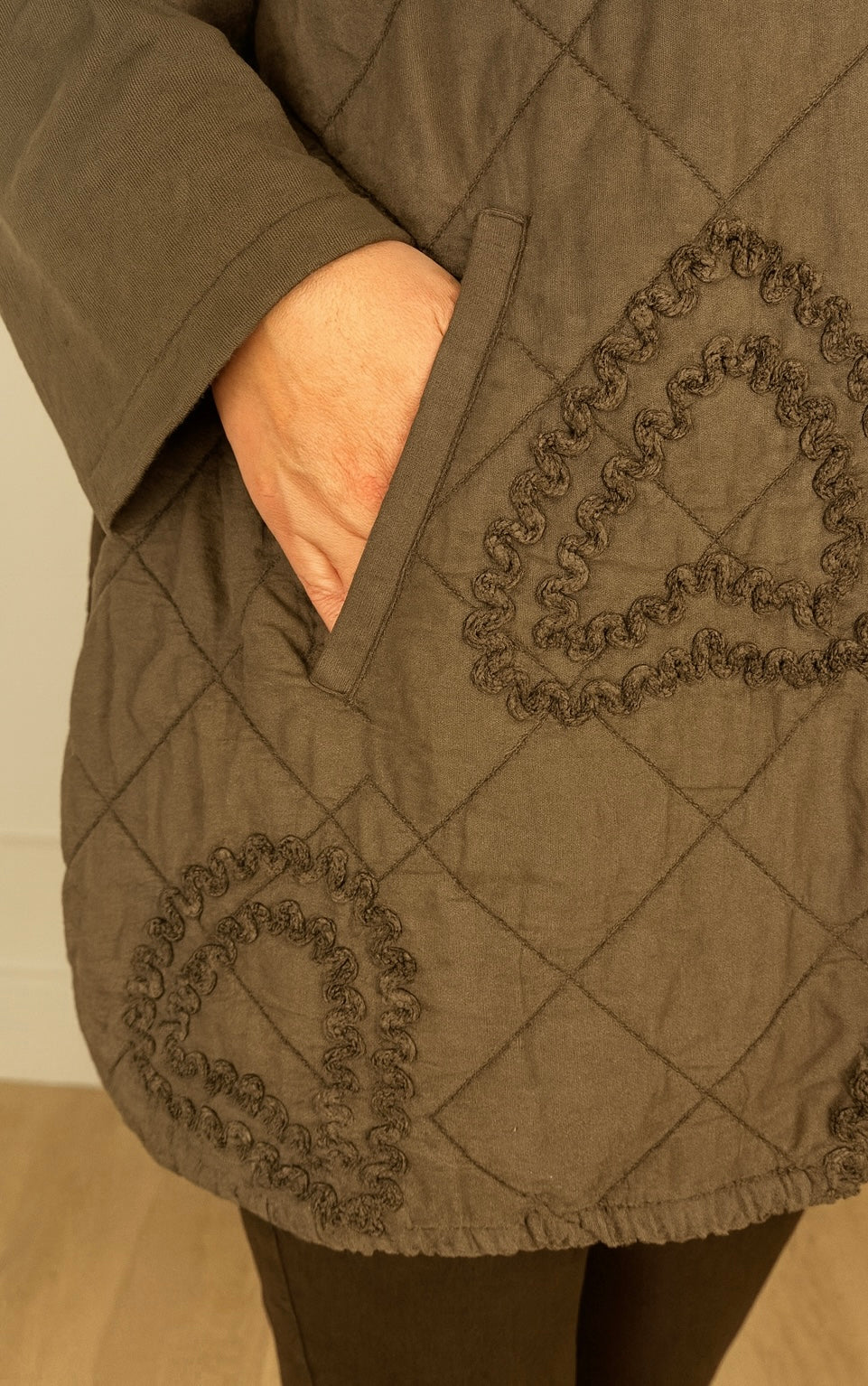 Cotton Embroidered Heart Amélie Hooded Jacket - Chocolate