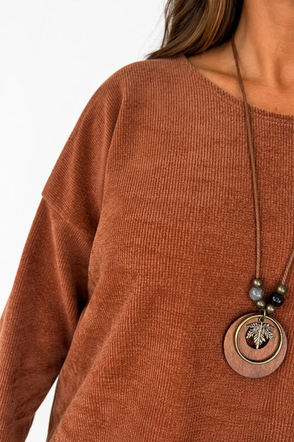 Ariana Chenille Necklace Top - Pumpkin Spice